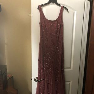 Wine colored beaded evening gown
